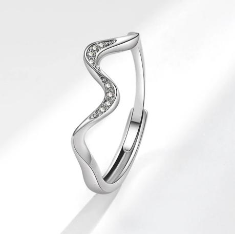 Water Wave Silver Ring with Elegant Fashion Wave Design