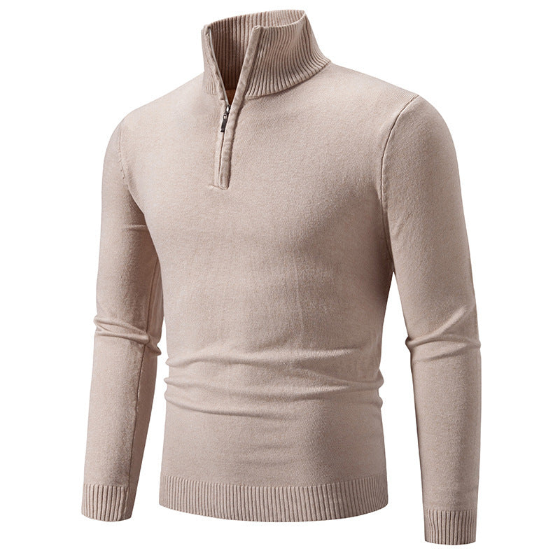 Men's Plus Size Fleece Zip Mock Neck Sweater with Half-Zip Design