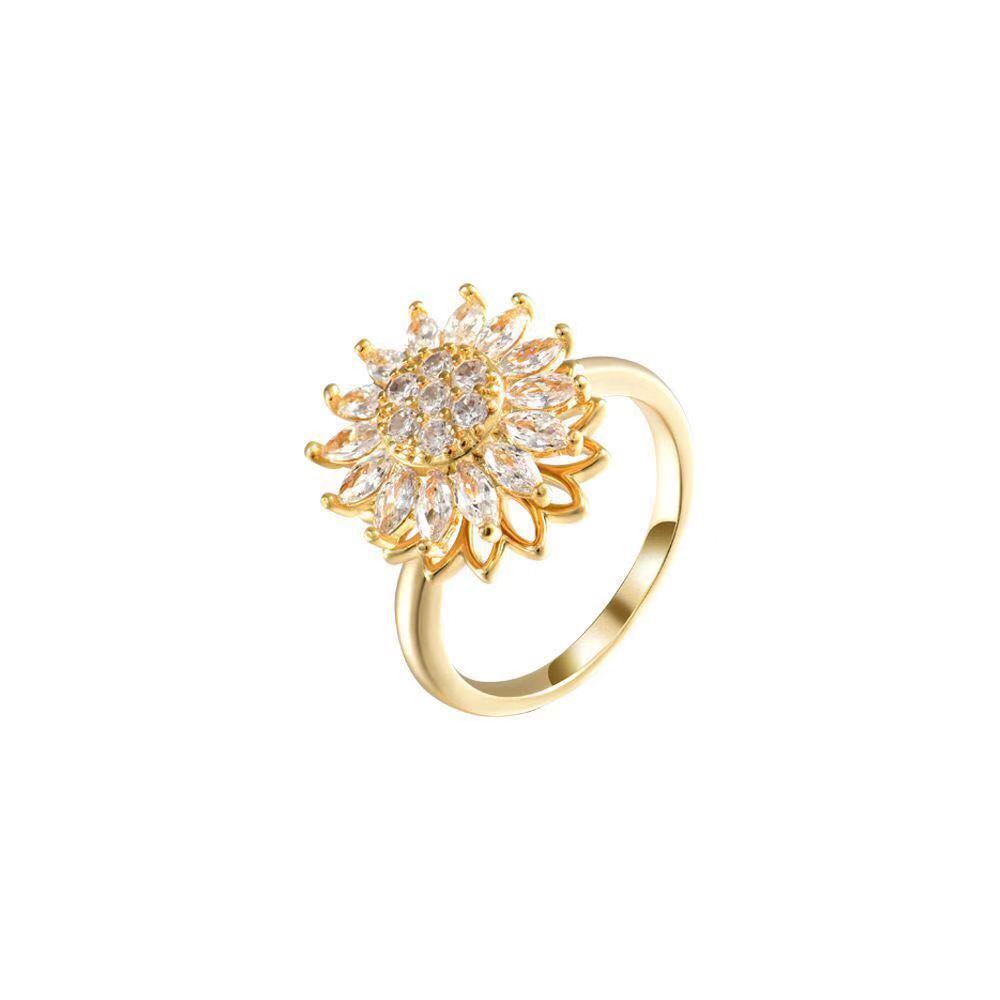 Sunflower Rotation Ring Stainless Steel Spinner Ring with Floral Design
