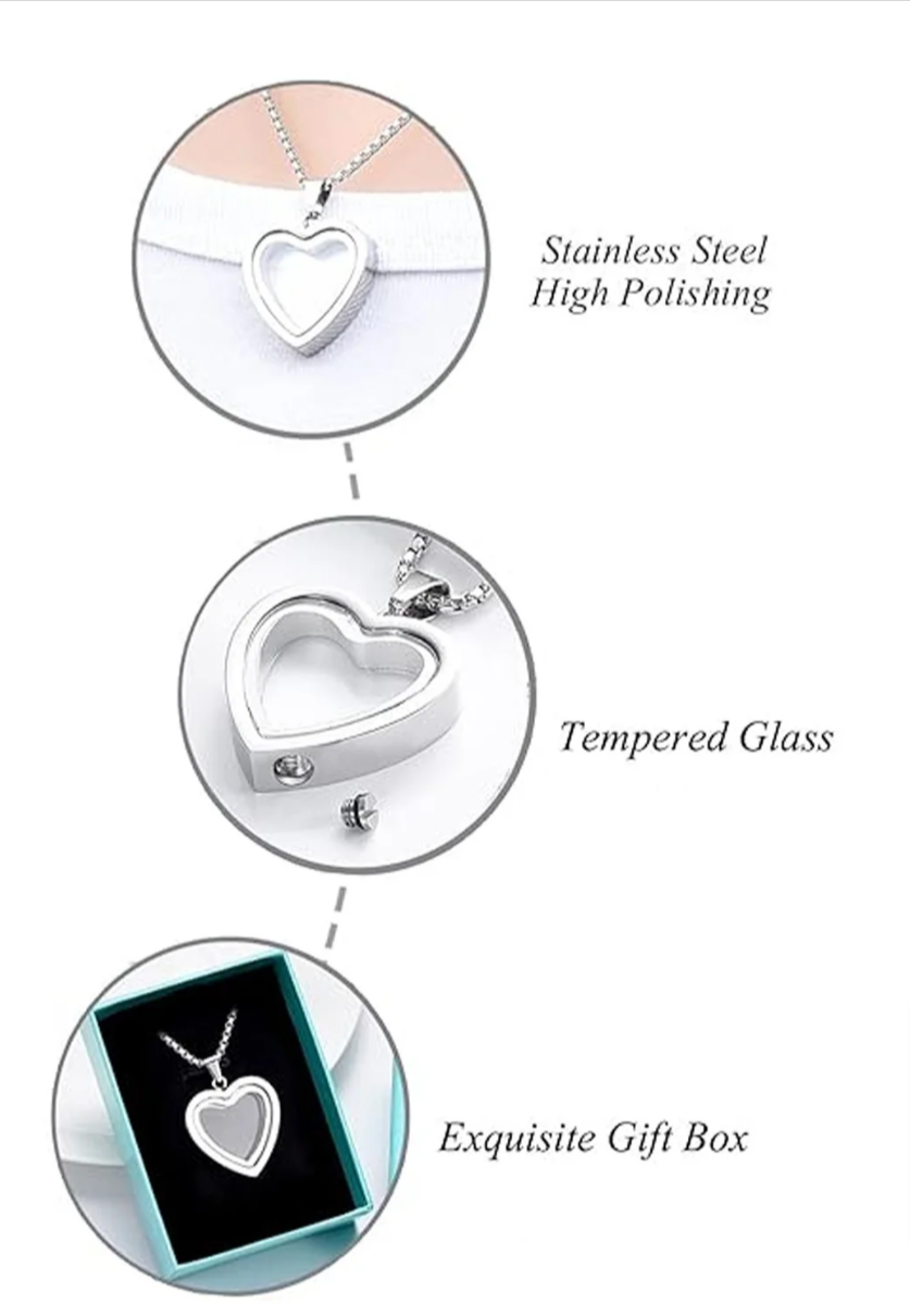 Heart-Shaped Cremation Pendant in Stainless Steel Memorial Necklace