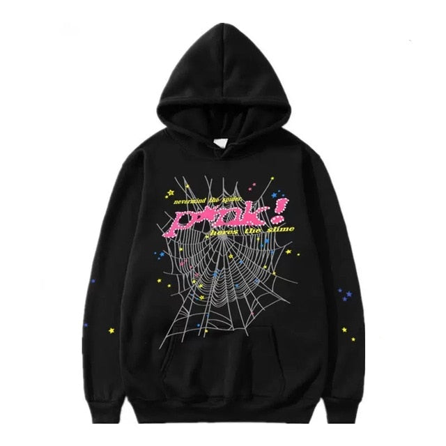 Spider Letter Print Hoodie with Bold Streetwear Graphic Design