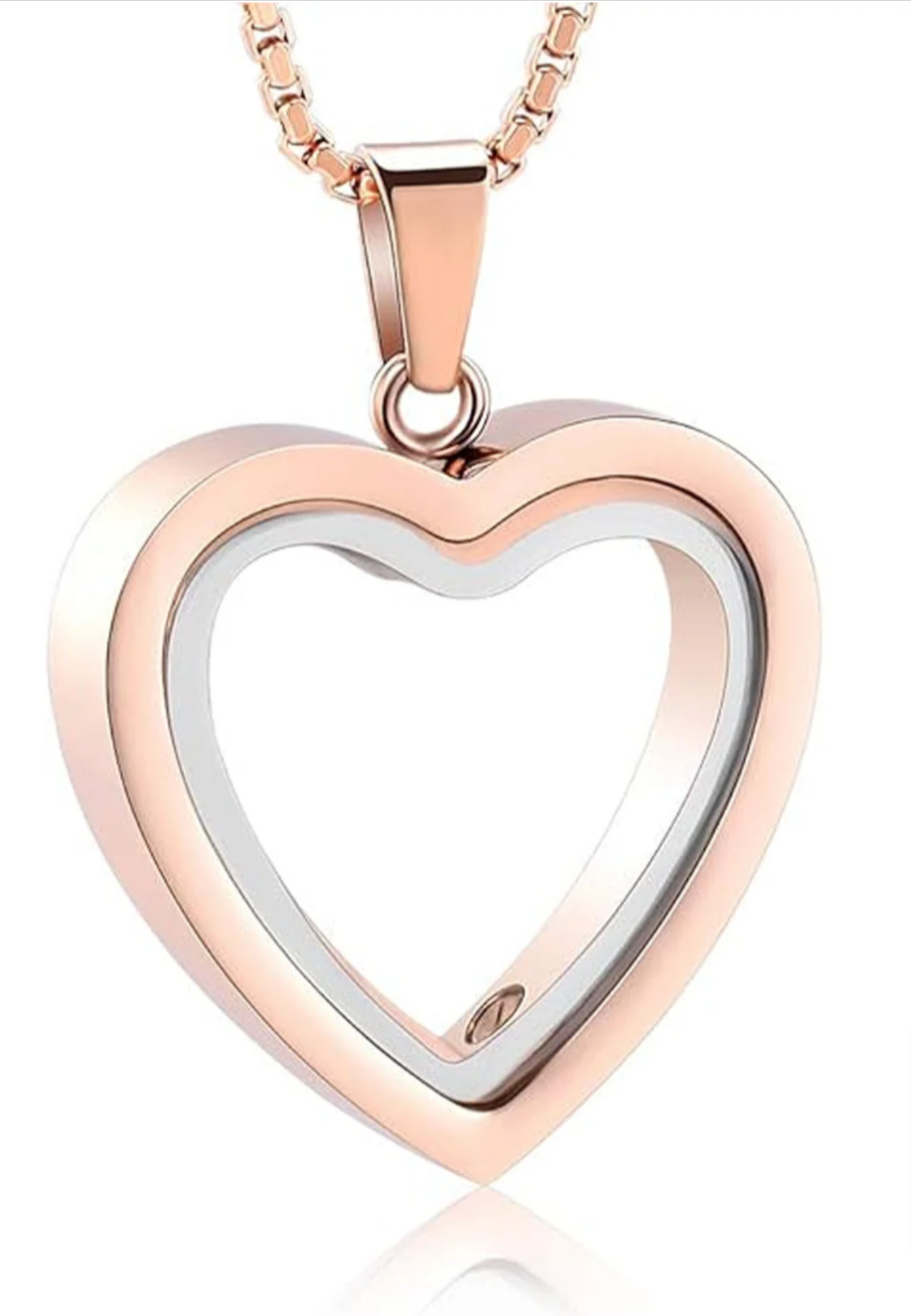Heart-Shaped Cremation Pendant in Stainless Steel Memorial Necklace