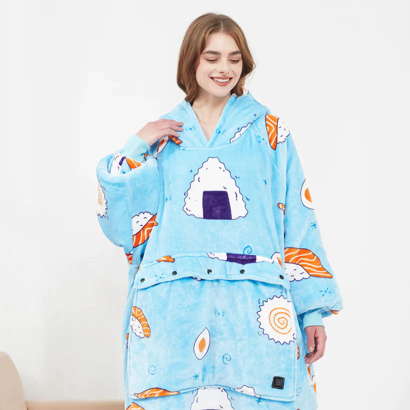 Heated Hoodie Blanket with Oversized Soft Fleece and Adjustable Heating