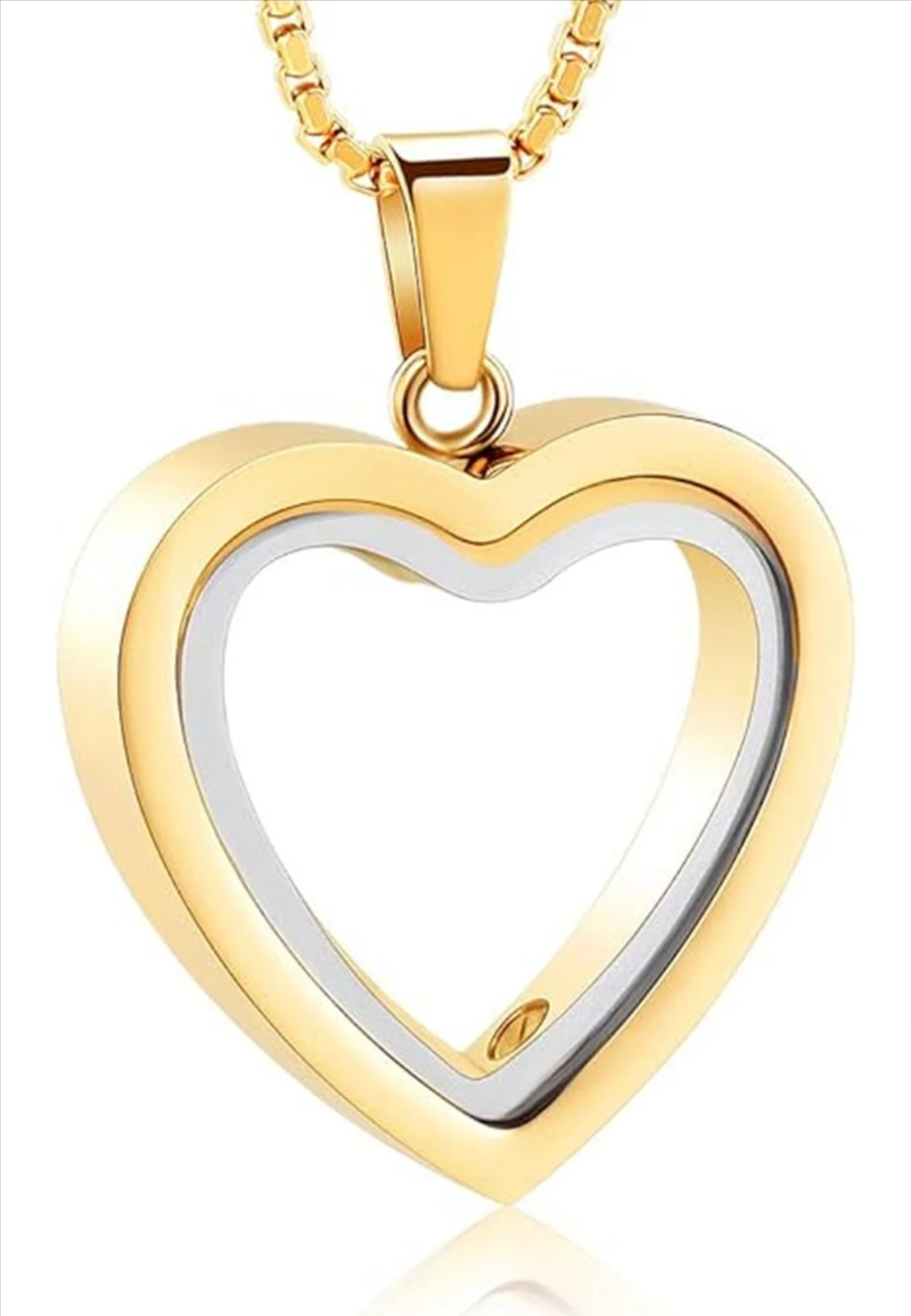 Heart-Shaped Cremation Pendant in Stainless Steel Memorial Necklace
