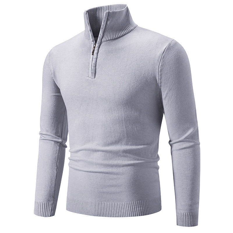 Men's Plus Size Fleece Zip Mock Neck Sweater with Half-Zip Design