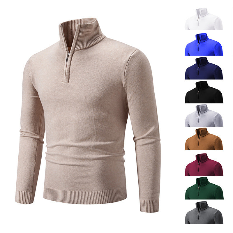 Men's Plus Size Fleece Zip Mock Neck Sweater with Half-Zip Design