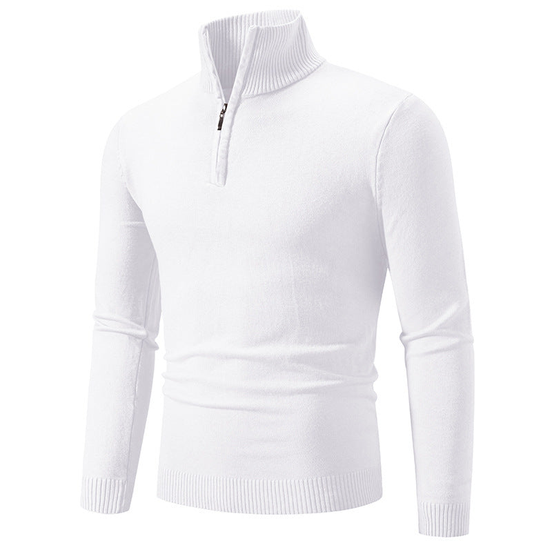 Men's Plus Size Fleece Zip Mock Neck Sweater with Half-Zip Design
