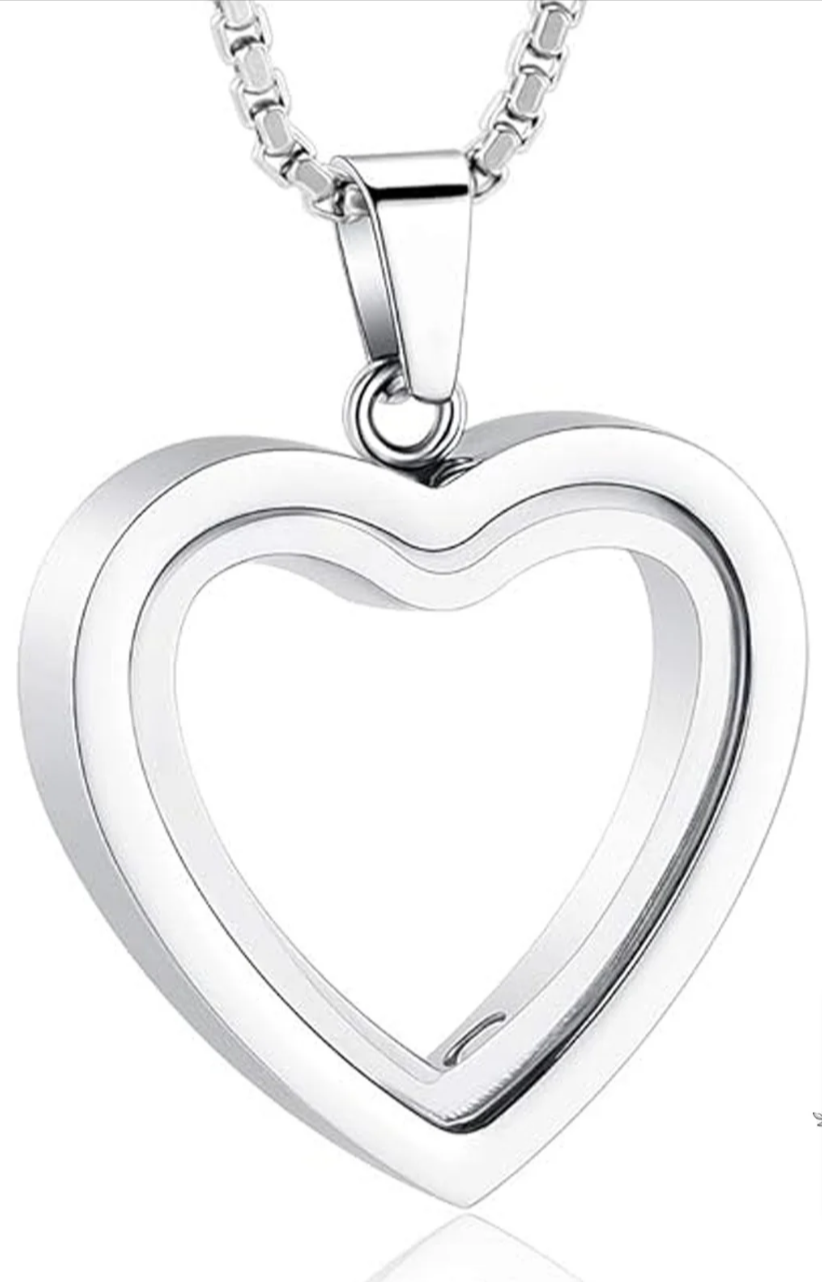 Heart-Shaped Cremation Pendant in Stainless Steel Memorial Necklace