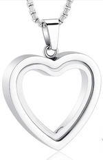 Heart-Shaped Cremation Pendant in Stainless Steel Memorial Necklace