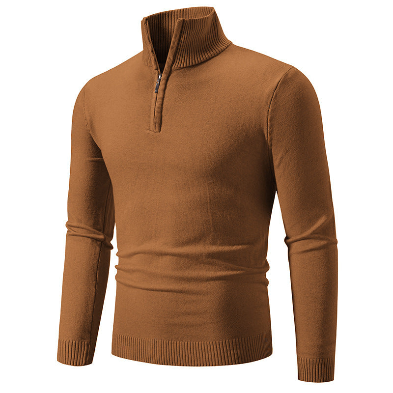 Men's Plus Size Fleece Zip Mock Neck Sweater with Half-Zip Design