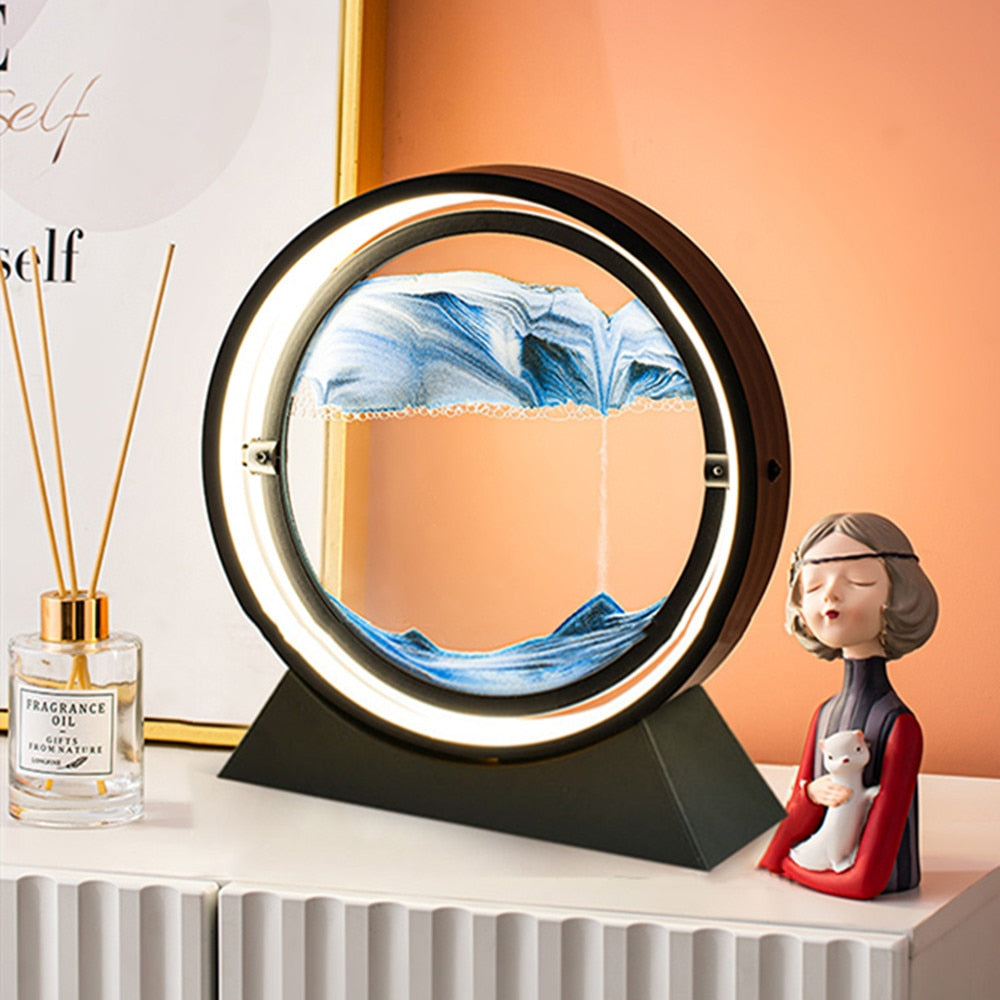 Moving Sand Art Landscape Table Lamp with LED Ambient Lighting and Flowing Sand Design