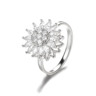 Sunflower Rotation Ring Stainless Steel Spinner Ring with Floral Design
