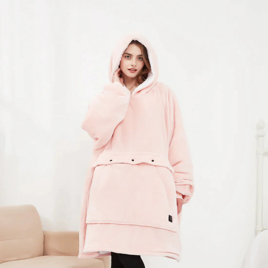 Heated Hoodie Blanket with Oversized Soft Fleece and Adjustable Heating