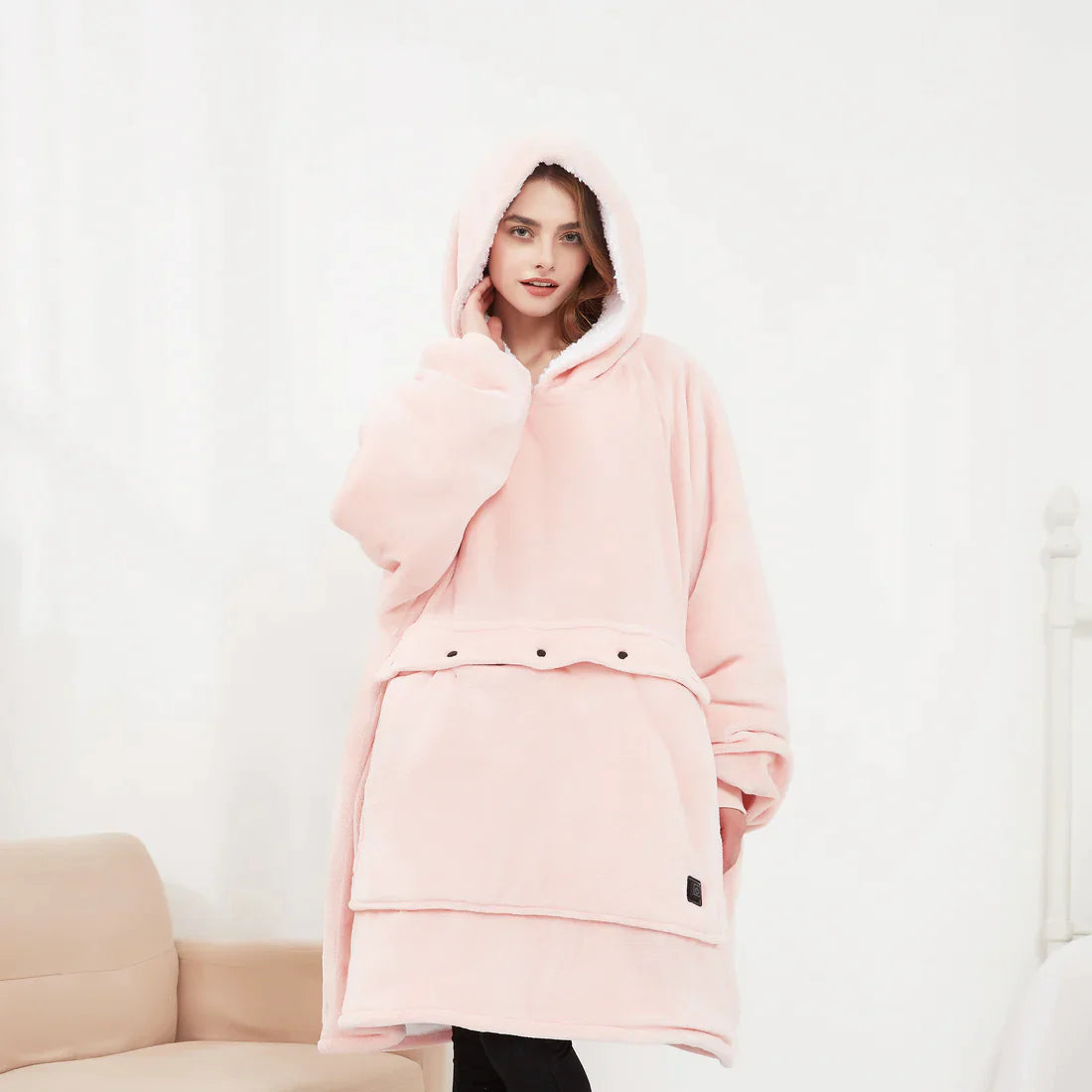 Heated Hoodie Blanket with Oversized Soft Fleece and Adjustable Heating