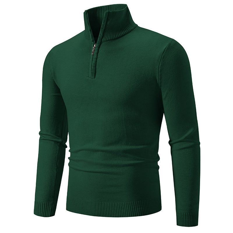 Men's Plus Size Fleece Zip Mock Neck Sweater with Half-Zip Design