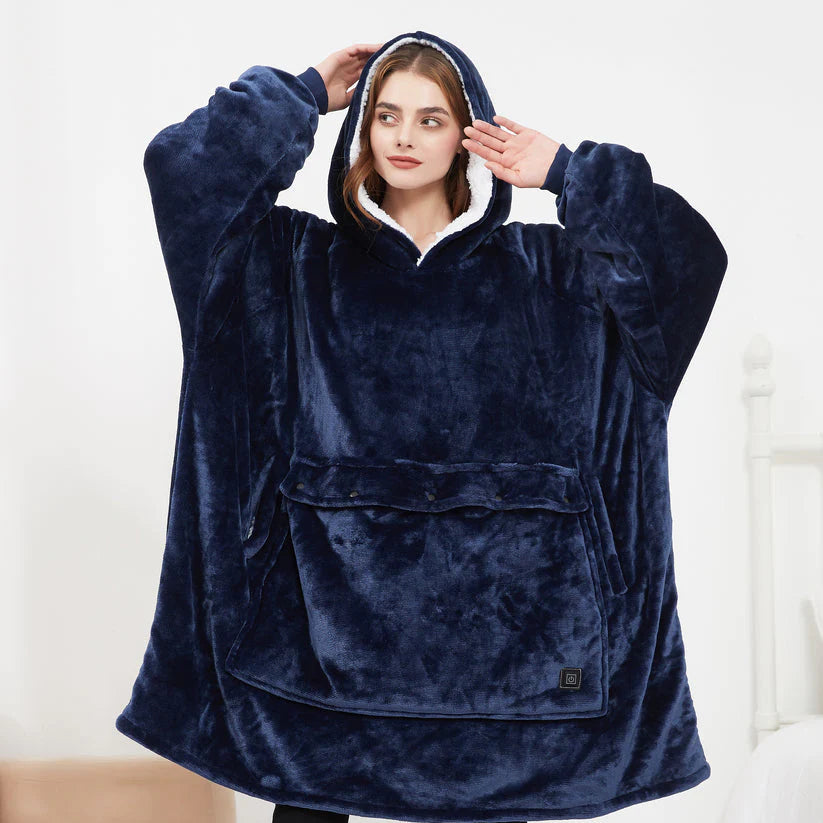 Heated Hoodie Blanket with Oversized Soft Fleece and Adjustable Heating