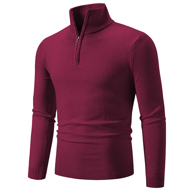 Men's Plus Size Fleece Zip Mock Neck Sweater with Half-Zip Design