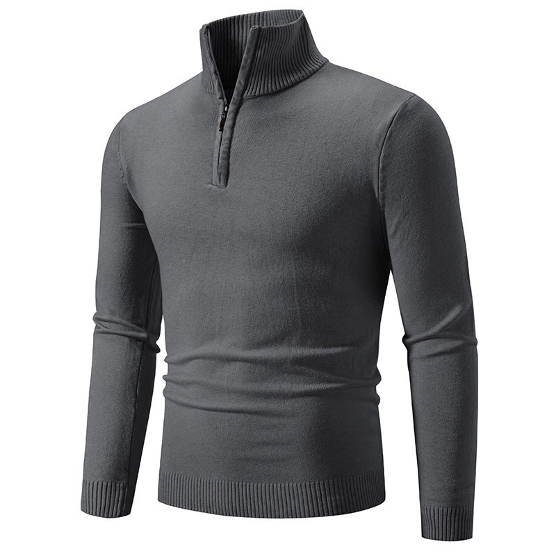 Men's Plus Size Fleece Zip Mock Neck Sweater with Half-Zip Design