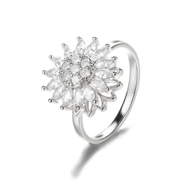 Sunflower Rotation Ring Stainless Steel Spinner Ring with Floral Design
