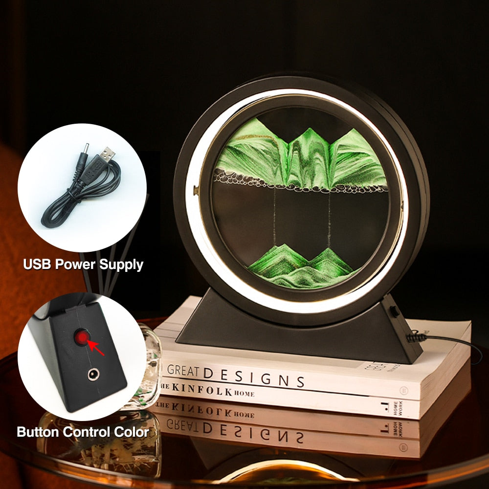 Moving Sand Art Landscape Table Lamp with LED Ambient Lighting and Flowing Sand Design