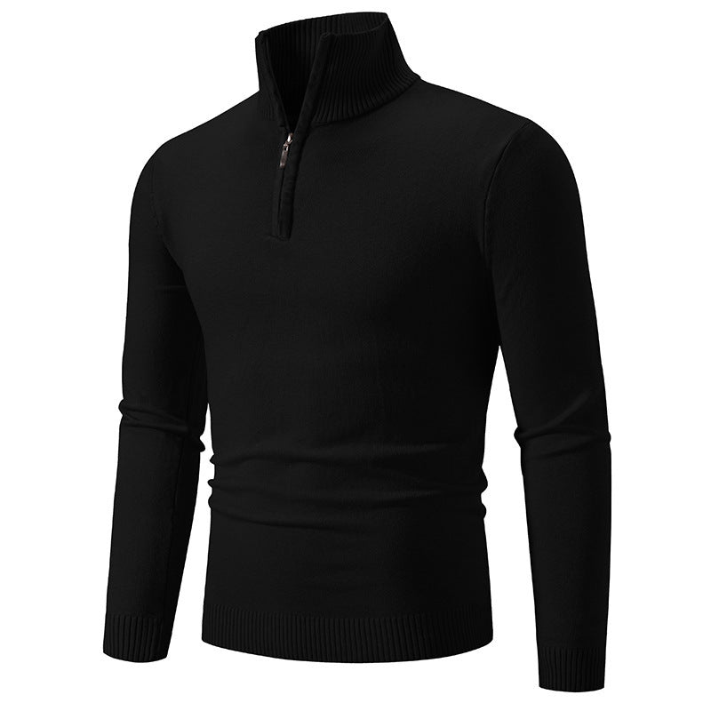 Men's Plus Size Fleece Zip Mock Neck Sweater with Half-Zip Design