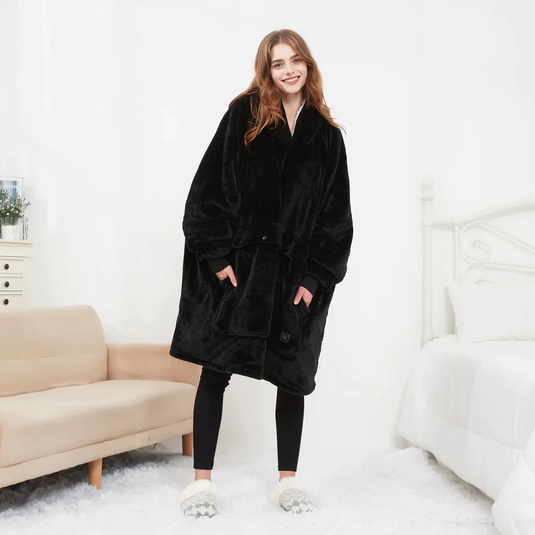 Heated Hoodie Blanket with Oversized Soft Fleece and Adjustable Heating