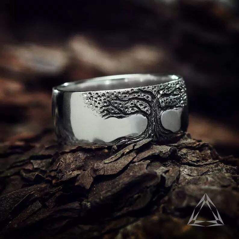 Tree of Life Ring with Simple Retro Carved Vintage Design