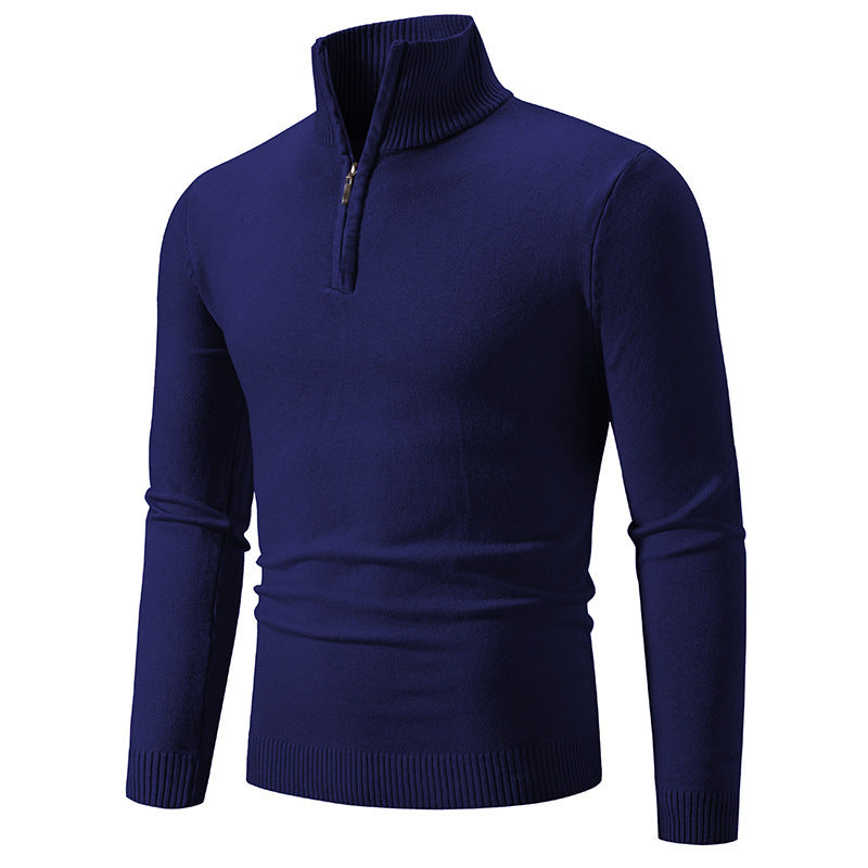 Men's Plus Size Fleece Zip Mock Neck Sweater with Half-Zip Design
